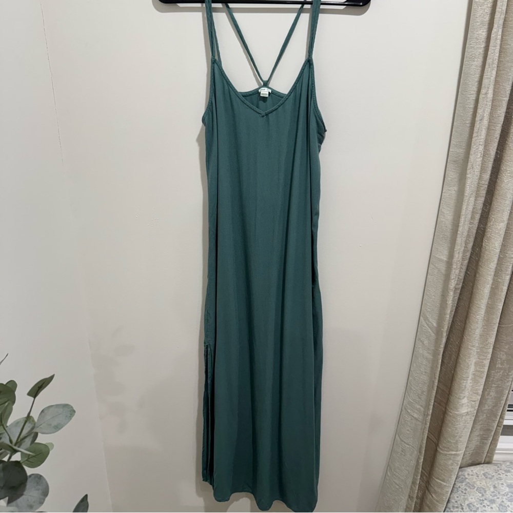 Aerie Green Strappy Maxi‎ Dress Size XS Modal Side Slit